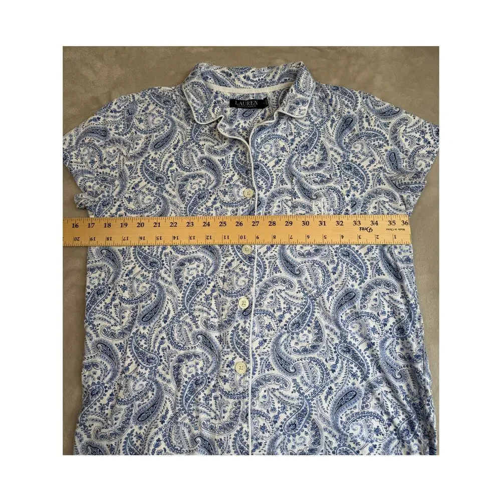 Ralph Lauren Pajama SET Womens Medium Blue Paisley Top Shorts Lounge Preppy